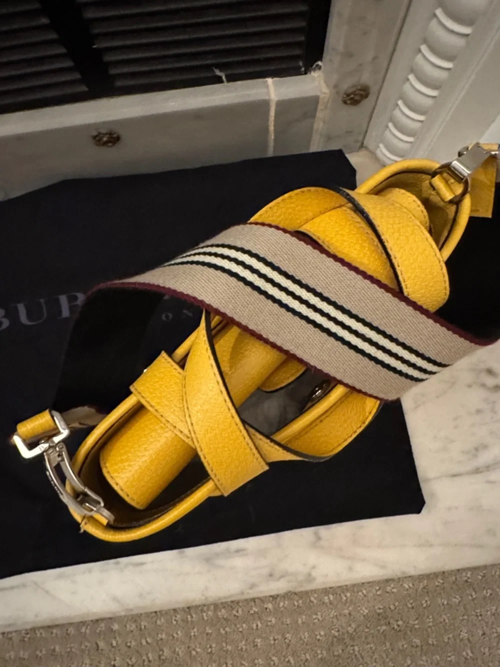 Burberry Yellow Pebbled Leather Mini Bag with Striped Strap - Picture 4 of 13